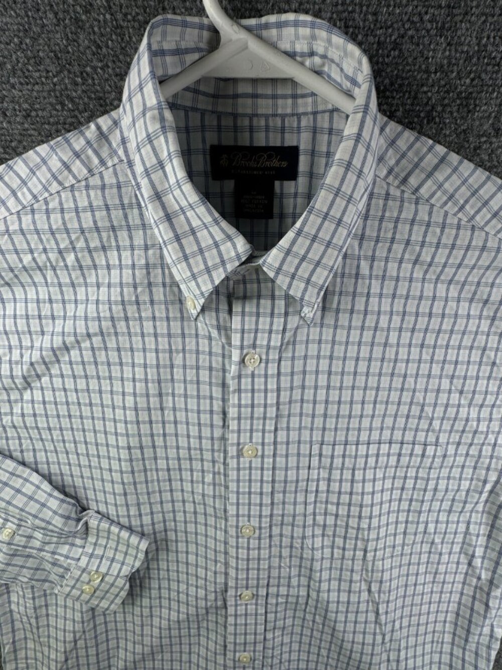 Brooks Brothers Long Sleeve All Cotton Button Up Shirt Blue Check Medium Adult